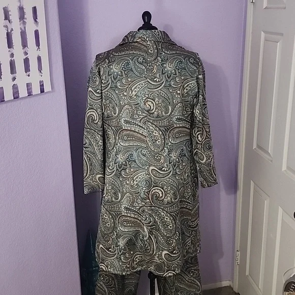 Hand Crafted Sewn Womens Paisley Floral Duster Matching Pants Slacks and Hat